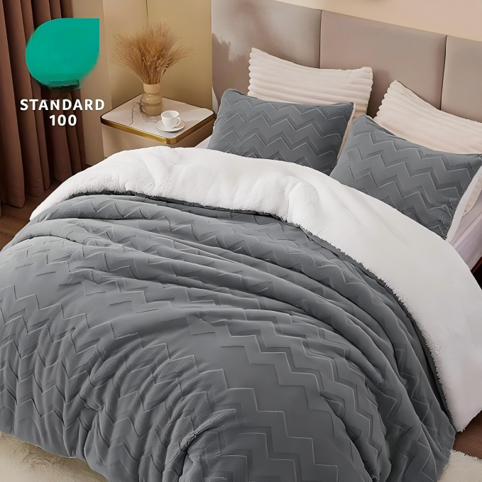 Fluffy Queen Comforter Set – Super Soft Sherpa Grey Bedding with 2 Pillowcases