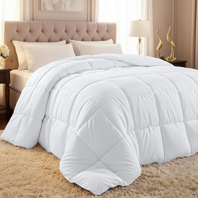 Queen Comforter Duvet Insert – Quilted White, Box Stitched with Corner Tabs, 88 x 88 Inches