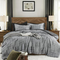 7-Piece Charcoal Grey Queen Comforter Set – Textured Crinkle Bed in a Bag, 90 x 90 Inches