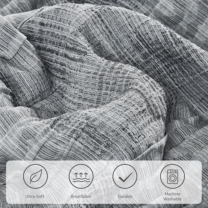 7-Piece Charcoal Grey Queen Comforter Set – Textured Crinkle Bed in a Bag, 90 x 90 Inches