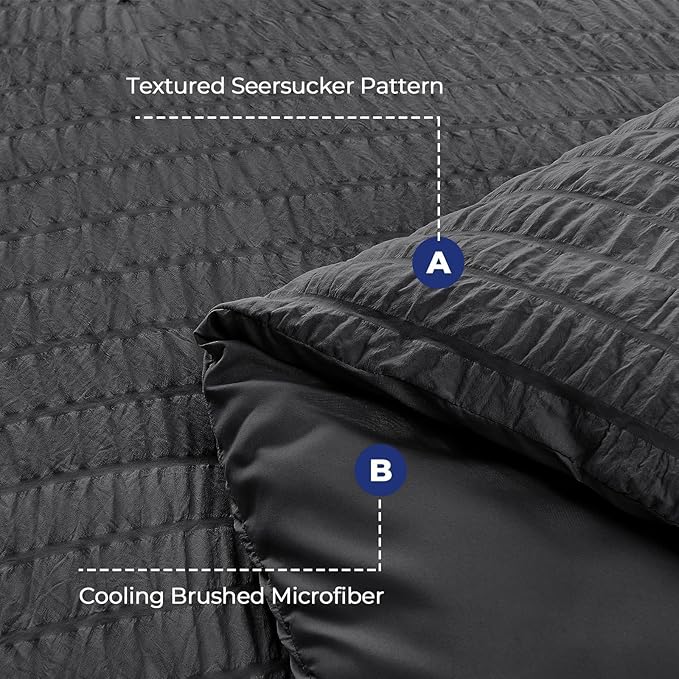 7-Piece Dark Grey Seersucker Queen Comforter Set – Bed in a Bag, All Season Bedding