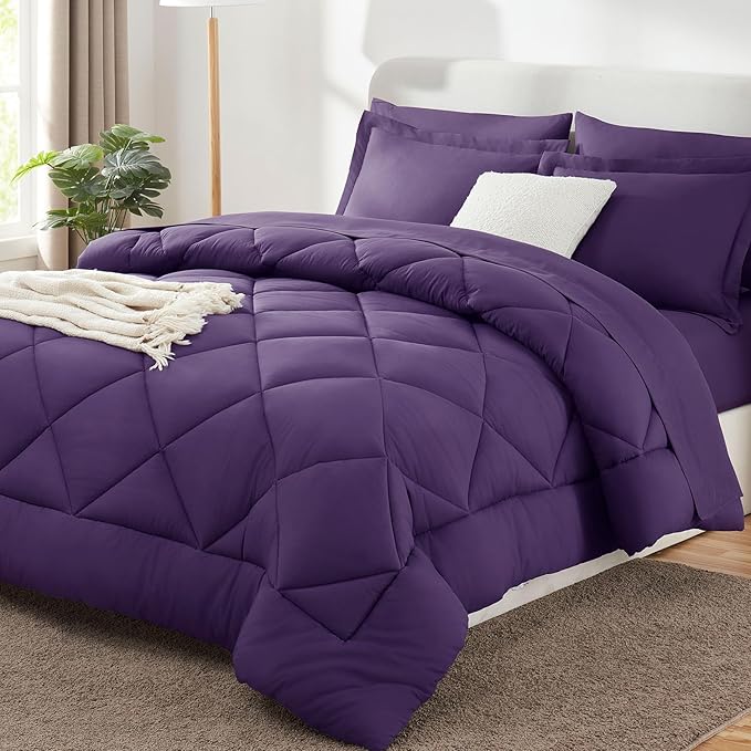 7-Piece Purple Queen Comforter Set – Bed in a Bag, Down Alternative, All Season Bedding