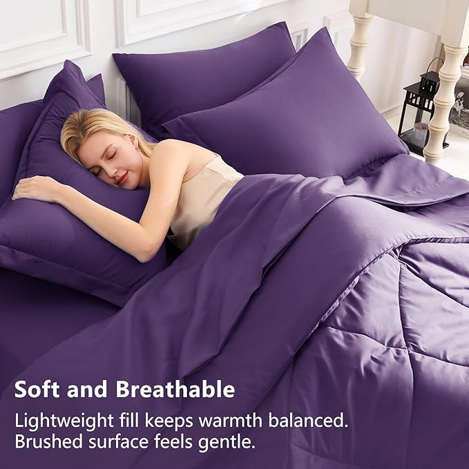 7-Piece Purple Queen Comforter Set – Bed in a Bag, Down Alternative, All Season Bedding