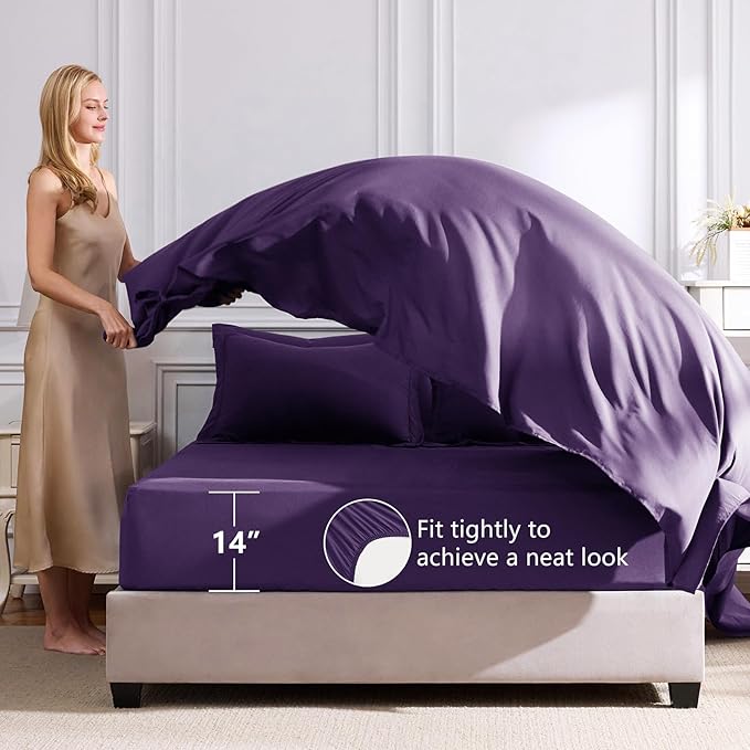7-Piece Purple Queen Comforter Set – Bed in a Bag, Down Alternative, All Season Bedding
