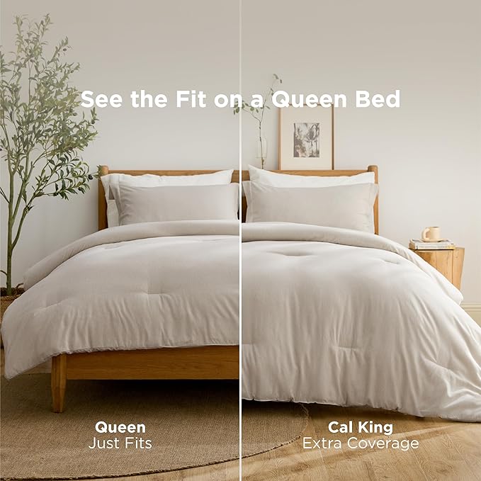 3-Piece Beige Queen Comforter Set – Cationic Dyed, All Season Bedding, 90 x 90 Inches