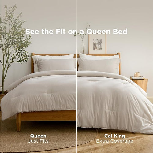 3-Piece Beige Queen Comforter Set – Cationic Dyed, All Season Bedding, 90 x 90 Inches