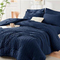 7-Piece Blue Seersucker Queen Comforter Set – Bed in a Bag, All Season Bedding