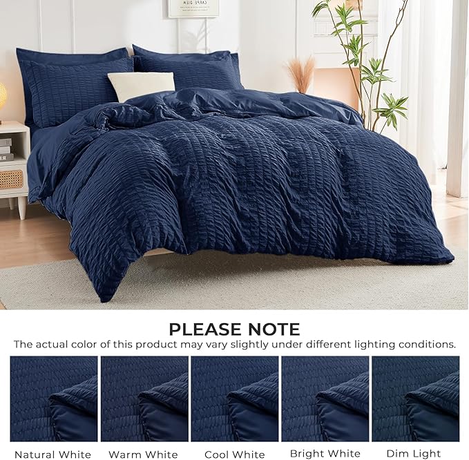 7-Piece Blue Seersucker Queen Comforter Set – Bed in a Bag, All Season Bedding