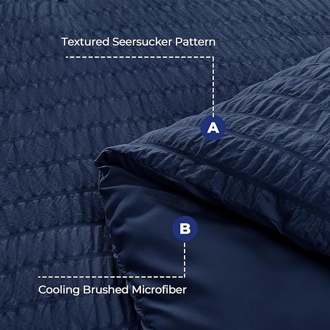 7-Piece Blue Seersucker Queen Comforter Set – Bed in a Bag, All Season Bedding