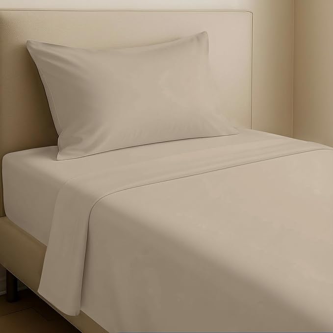 Twin Sheets Set – 100% Cotton Sateen, Warm Taupe Beige, 12" Pockets, Dorm & College Bedding