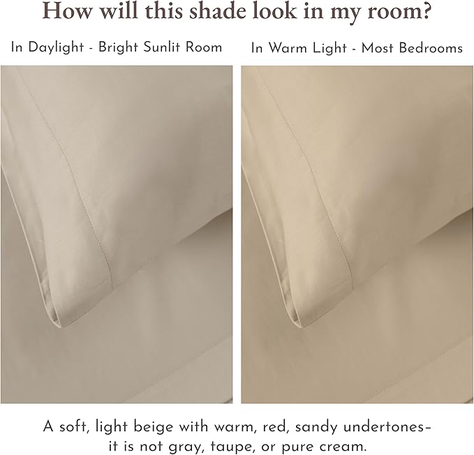Twin Sheets Set – 100% Cotton Sateen, Warm Taupe Beige, 12" Pockets, Dorm & College Bedding
