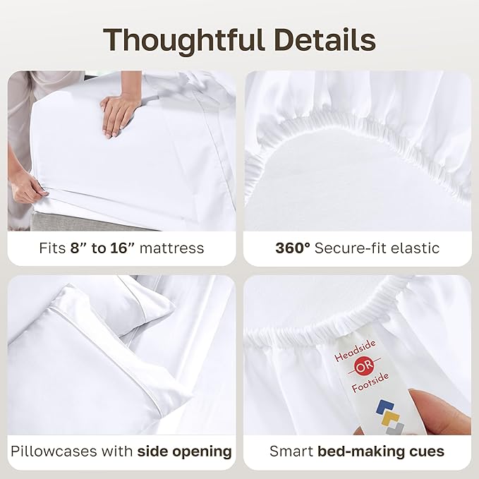 Queen Sheet Set – 100% Cotton, 400 Thread Count Sateen Weave, Deep Pockets, White