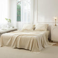 4-Piece King Sheet Set – 100% Washed Cotton, Linen-Like, Deep Pocket, Heathered Beige