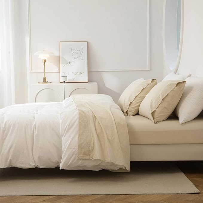 4-Piece King Sheet Set – 100% Washed Cotton, Linen-Like, Deep Pocket, Heathered Beige