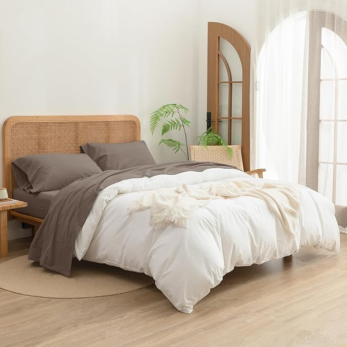 4-Piece King Sheet Set – 100% Washed Cotton, Linen Feel, Pine Bark Brown