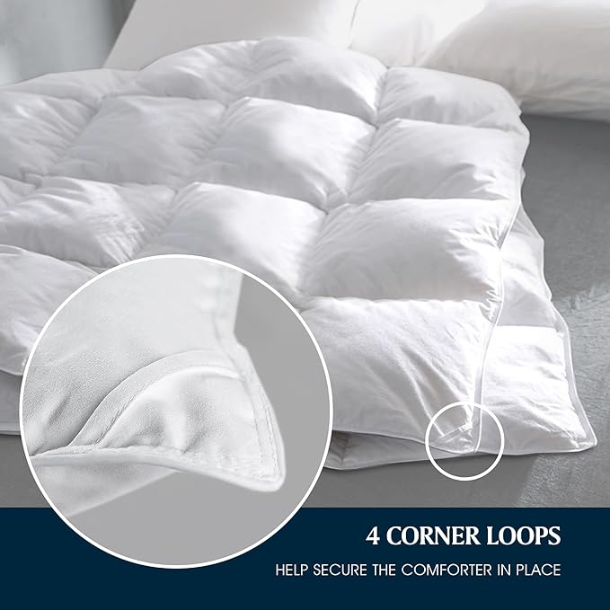 Queen Comforter Duvet Insert – 100% Cotton, Down Fiber Fill, Hypoallergenic, 90 x 90 Inches, White