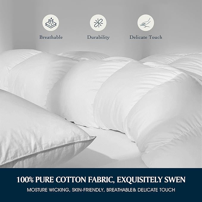 Queen Comforter Duvet Insert – 100% Cotton, Down Fiber Fill, Hypoallergenic, 90 x 90 Inches, White
