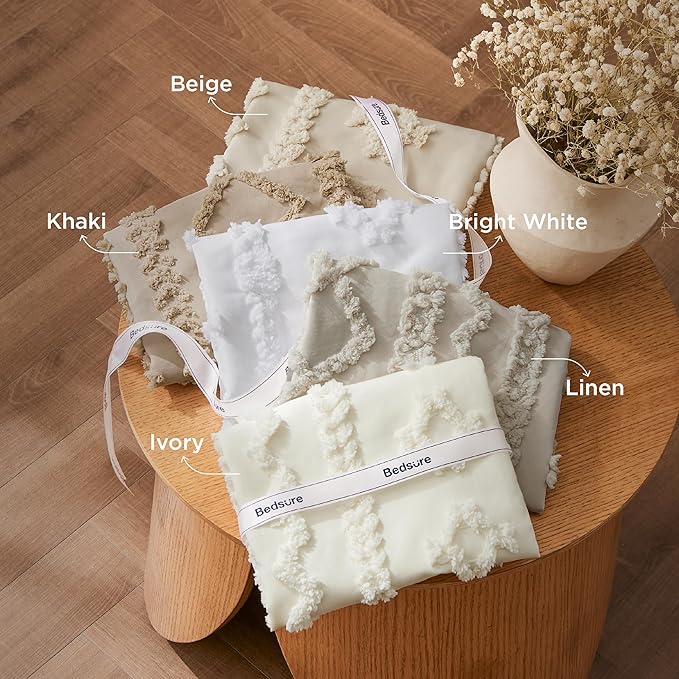 3-Piece Beige Boho Queen Comforter Set – Tufted Jacquard, Farmhouse Embroidery, All Season Bedding