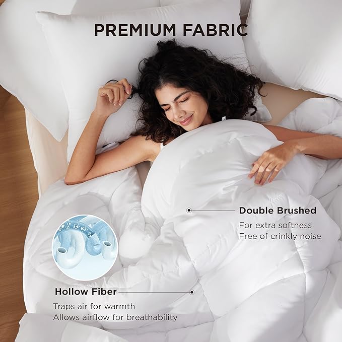 Queen Comforter Duvet Insert – Quilted, Down Alternative, 8 Corner & Side Tabs, 88 x 88 Inches, White