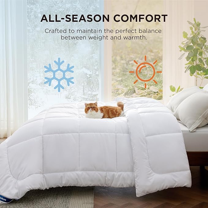 Queen Comforter Duvet Insert – Quilted, Down Alternative, 8 Corner & Side Tabs, 88 x 88 Inches, White
