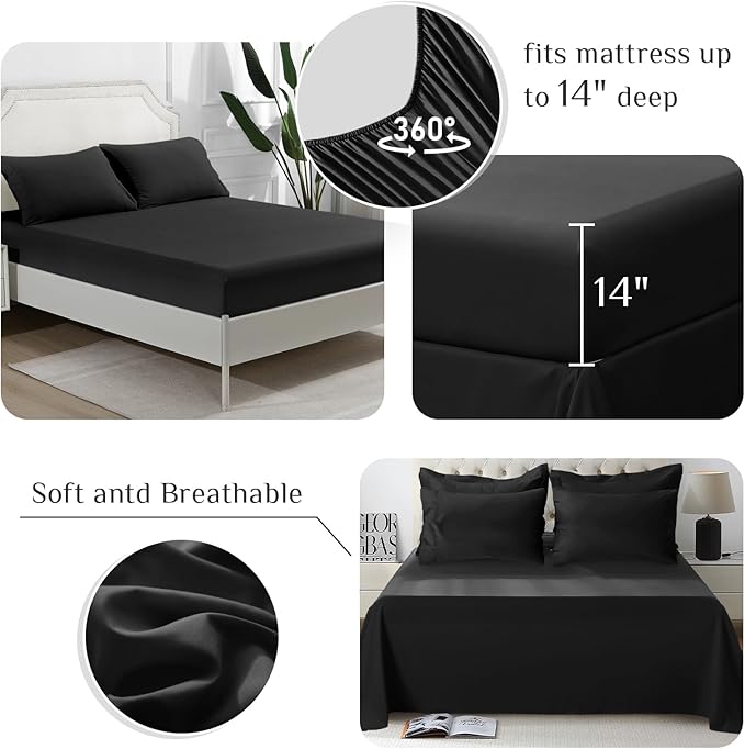 7-Piece Black Queen Comforter Set – Oeko-TEX Certified, Down Alternative, Bed in a Bag
